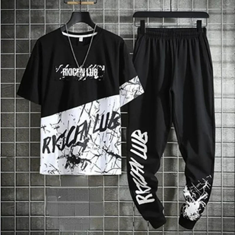 Pants Sets Graphic Clothes for Men Print Top Sportswear Tracksuit Alphabet Male T Shirt Jogging Sports Suits 2025 Trend Chic S
