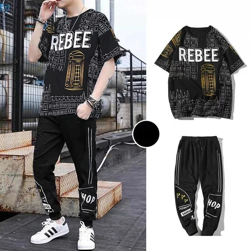 Pants Sets Graphic Clothes for Men Print Top Sportswear Tracksuit Alphabet Male T Shirt Jogging Sports Suits 2025 Trend Chic S