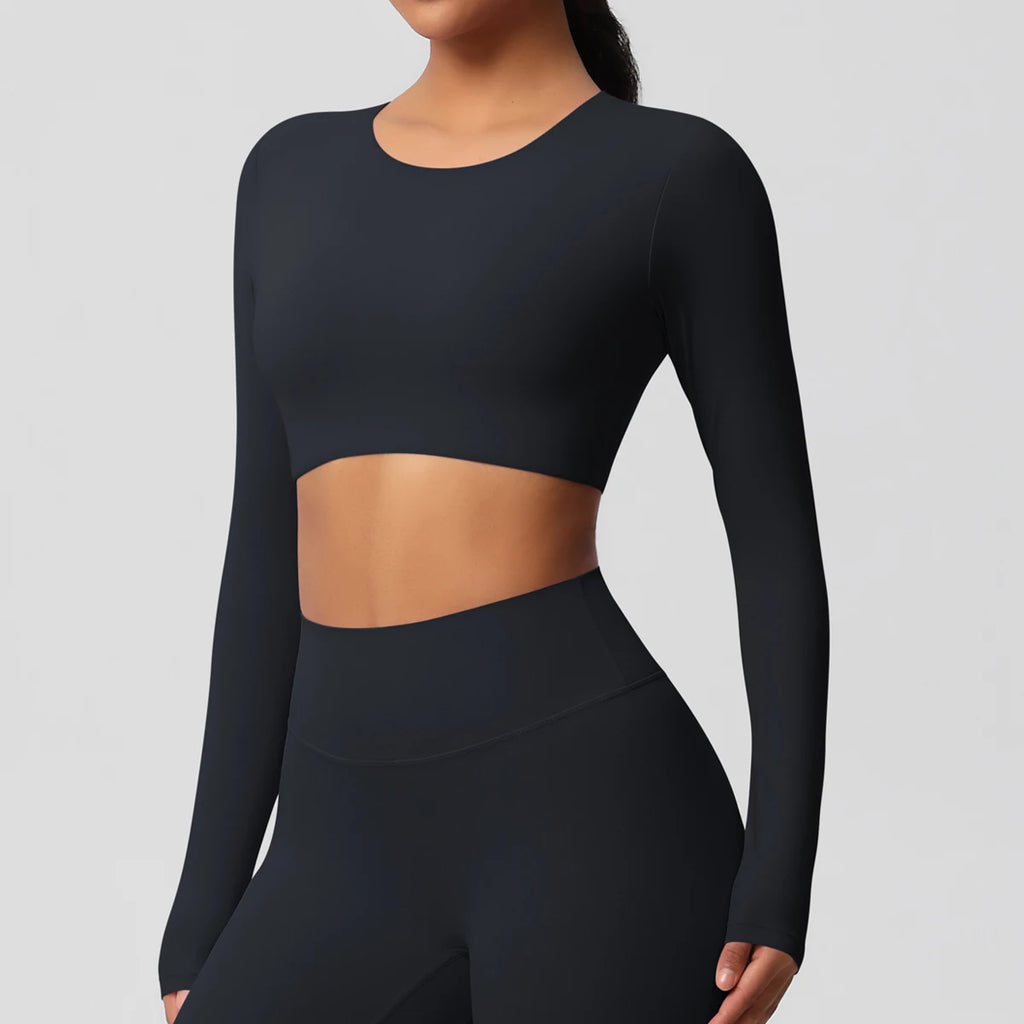 Yoga Shirts For Women Long Sleeve With Padded Fitness Running Gym Clothes Workout Dry Fit Breathable High Elastic Sports Top