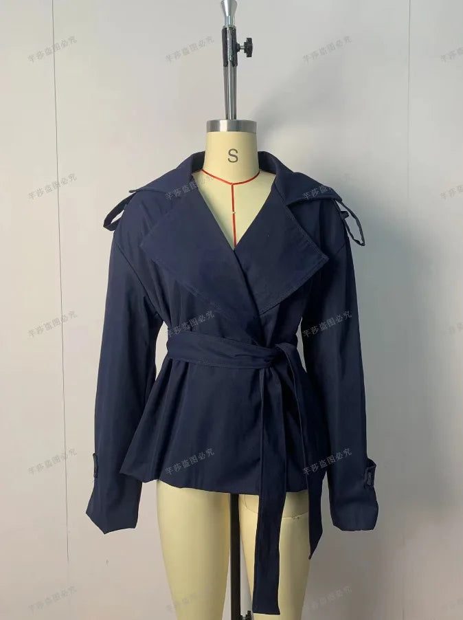 Jackets Coat Women Autumn Outerwear Turn Down Collar Lace Up Tight Waist Slim Female Jacket Office Lady High Street Overcoat