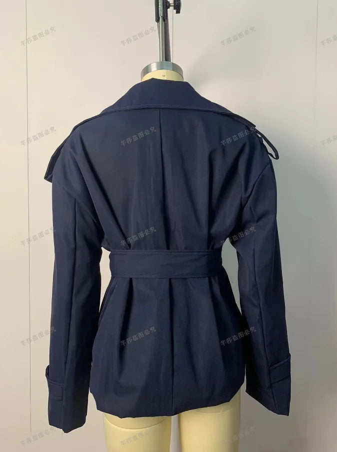 Jackets Coat Women Autumn Outerwear Turn Down Collar Lace Up Tight Waist Slim Female Jacket Office Lady High Street Overcoat