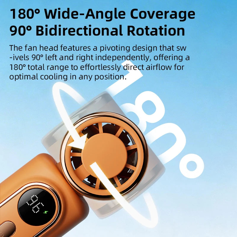 Mini Fan Portable Handheld Small Fan 5 Speeds Cooling Turbo 3000mAh 180° Adjustable Clip LED Display Type-C Rechargeable Fans