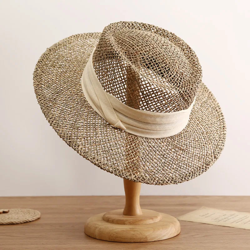 hats beach hat bohemian flat brim hat hand woven straw hat ladies summer vacation travel sun hat