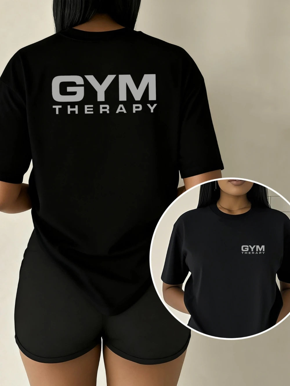 Women'S T-Shirt GYM THERAPY Featuring A Fitness Therapy Double-Sided Print Elegant and Stylish for Summer Short-Sleeve Top