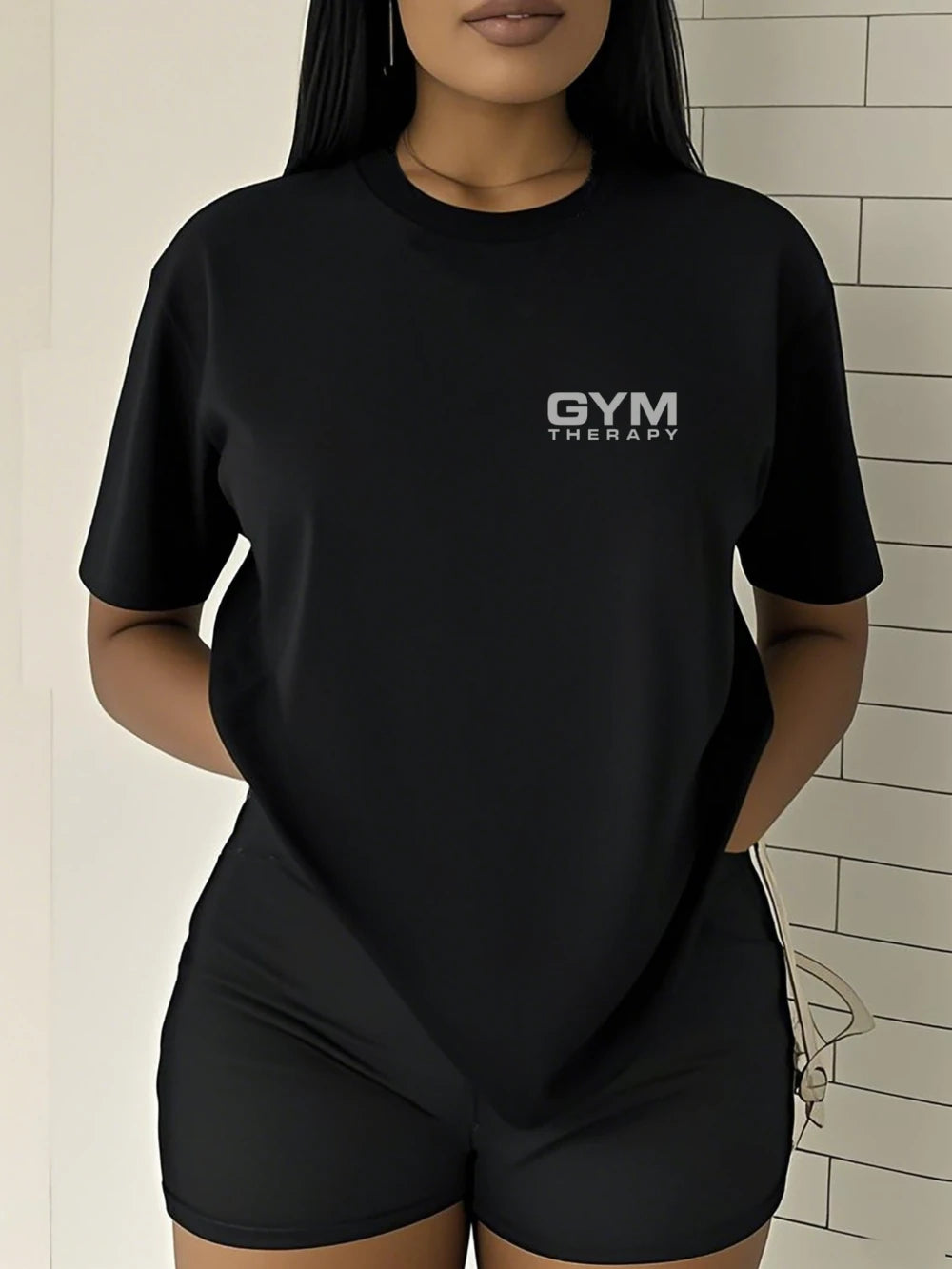 Women'S T-Shirt GYM THERAPY Featuring A Fitness Therapy Double-Sided Print Elegant and Stylish for Summer Short-Sleeve Top