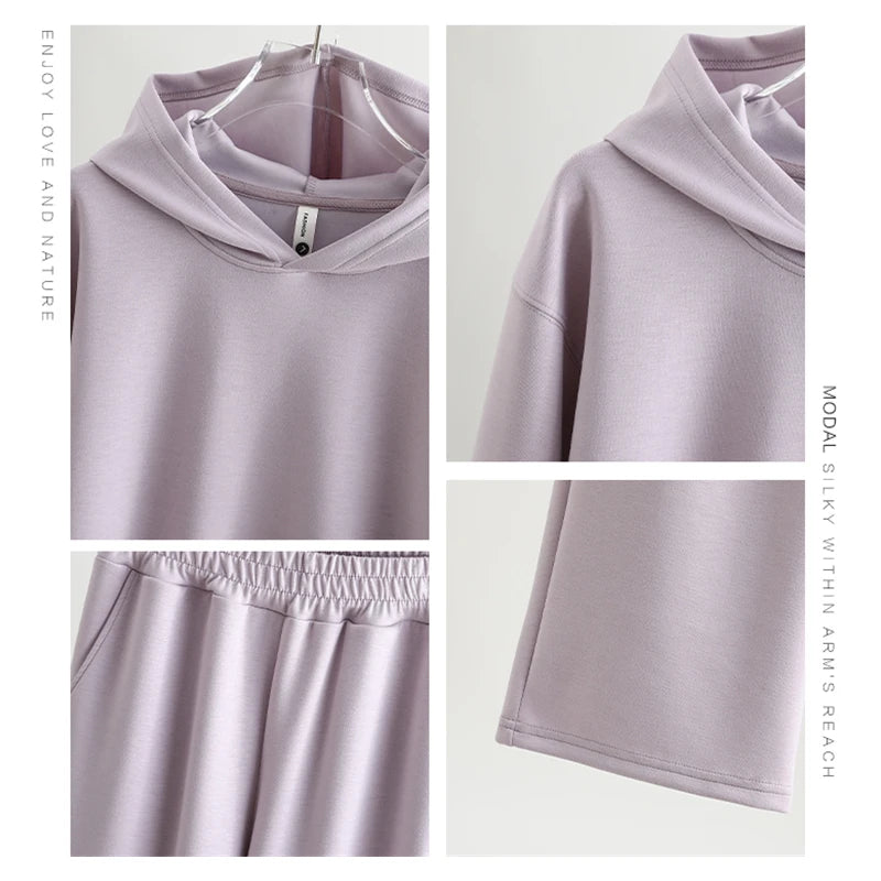 Hoodie Sweatshirt Casual Set 2025 Spring Autumn Women's Loose Slimming Versatile Outerwear Simple Sport Two-piece Set