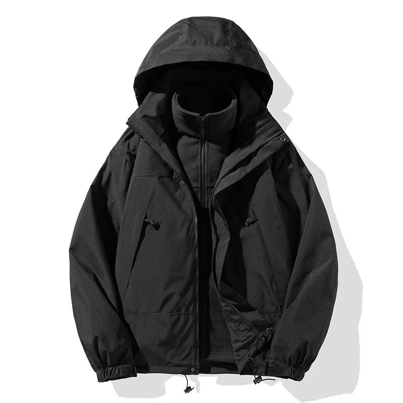 New Three-in-one Outdoor Jackets Simple Fashion Suitable Men Women Wear Waterproof Breathable Fabric Camping Skiing Warm Jacket