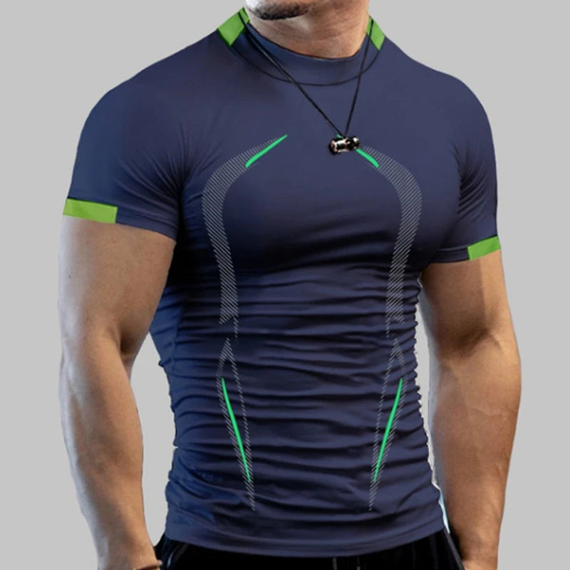 Stylish Gym Workout Compression Shirts for Men Athletic Quick Dry Tshirt Tees Running Undershirts Summer Short Sleeve Rash Guard