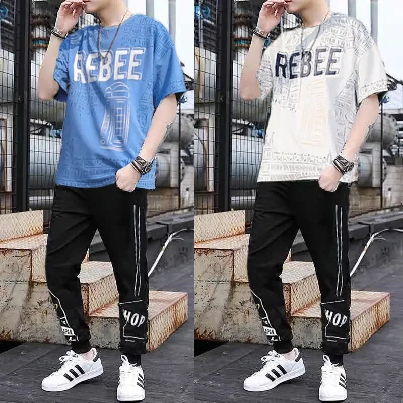 Pants Sets Graphic Clothes for Men Print Top Sportswear Tracksuit Alphabet Male T Shirt Jogging Sports Suits 2025 Trend Chic S