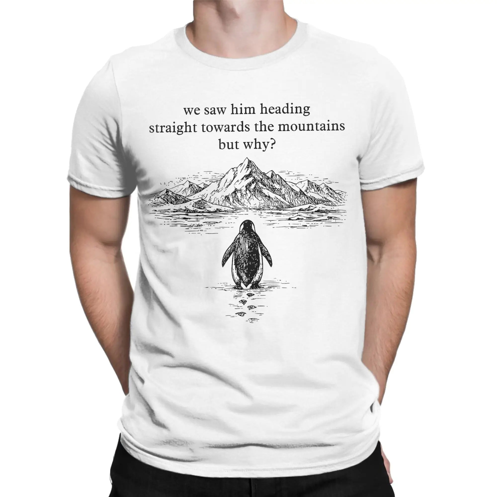 Nihilist Penguin But Why T-Shirts for Men  Casual Cotton Tee Shirt Round Collar Short Sleeve T Shirt Printing Clothing