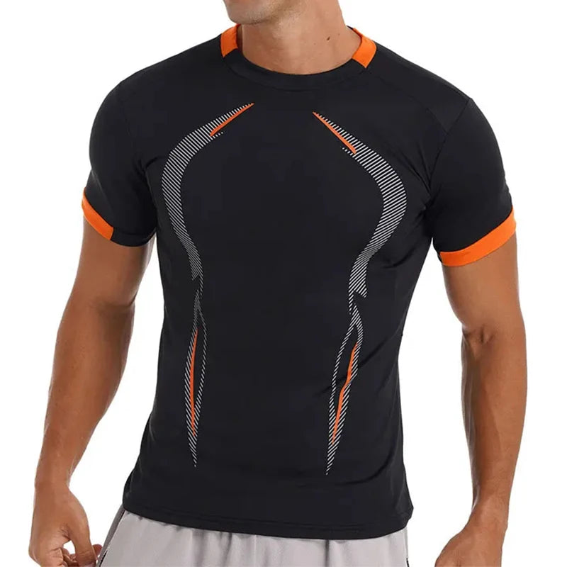 Stylish Gym Workout Compression Shirts for Men Athletic Quick Dry Tshirt Tees Running Undershirts Summer Short Sleeve Rash Guard