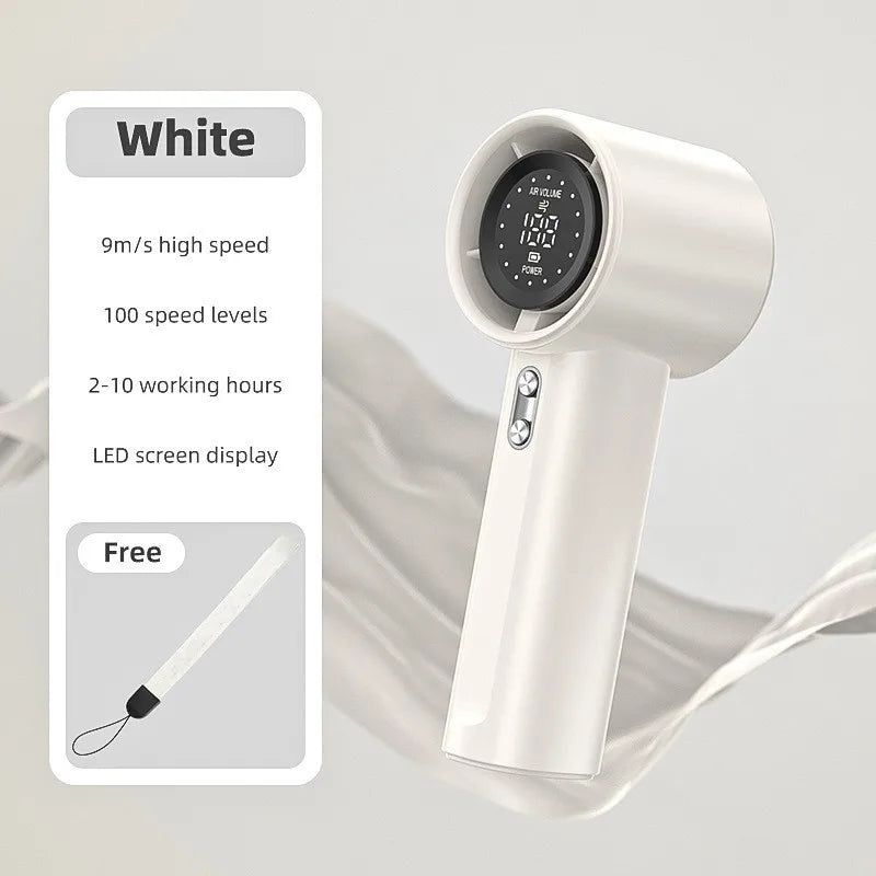 HOMEFISH Handheld High-Speed Fan with 100 Speed Settings, Digital Display, USB Charging, and Compact O