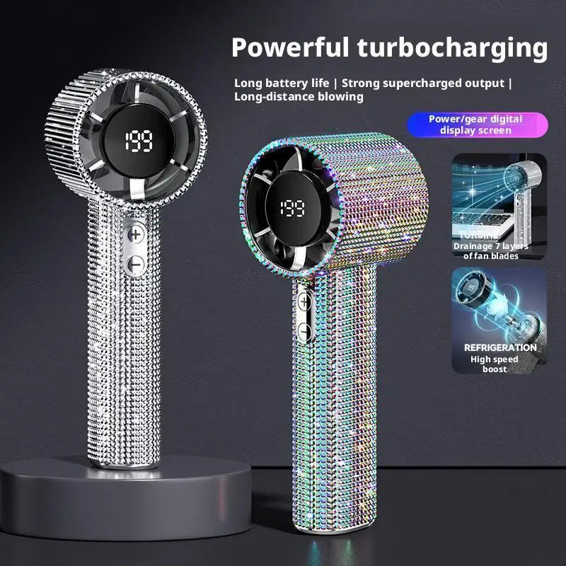 New Diamond Handheld Small Fan 199 gears adjustment Portable Handheld Turbo Fan Luxury Modes Digital Display Electric Fan