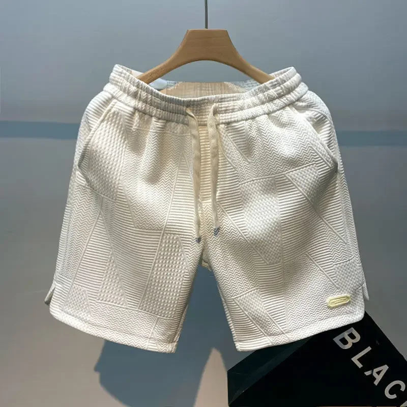 Men's shorts four seasons Running Short for Men Casual Jogging Short Pants Wave Pattern Solid Color Drawstring man Sports Shorts