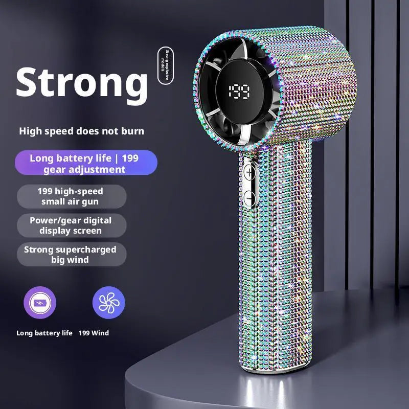 New Diamond Handheld Small Fan 199 gears adjustment Portable Handheld Turbo Fan Luxury Modes Digital Display Electric Fan