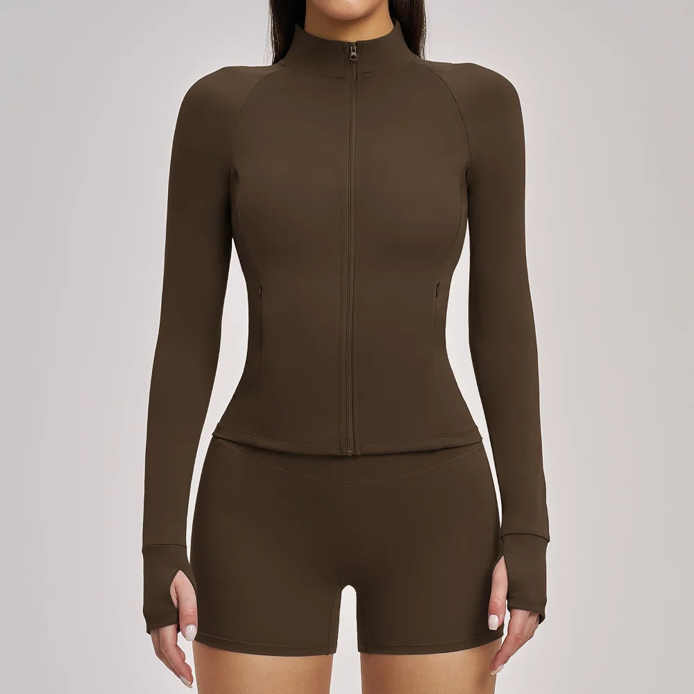 Women's Yoga Shirts Gym Workout Tops Sports Long Sleeve Fitness Zipper Coats Female Quick Dry Outdoor Sports Jacket Gym Clothes