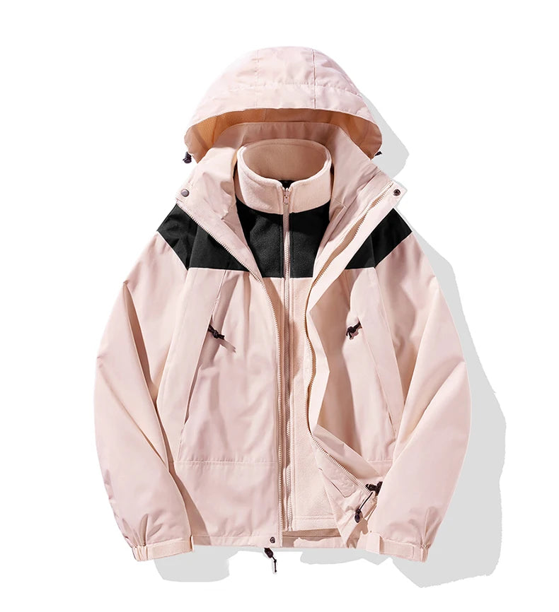 New Three-in-one Outdoor Jackets Simple Fashion Suitable Men Women Wear Waterproof Breathable Fabric Camping Skiing Warm Jacket