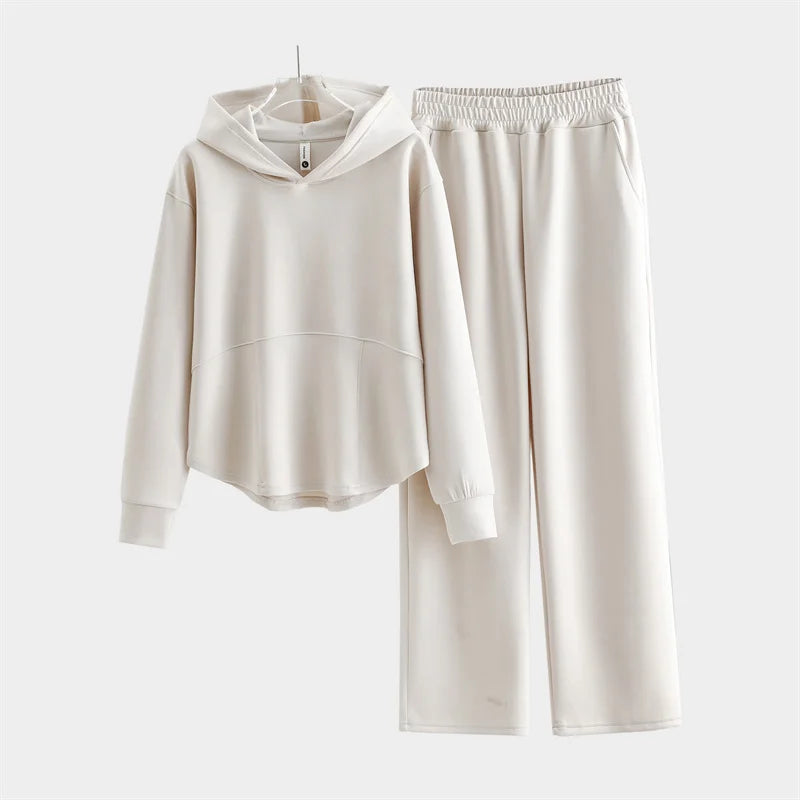 Hoodie Sweatshirt Casual Set 2025 Spring Autumn Women's Loose Slimming Versatile Outerwear Simple Sport Two-piece Set