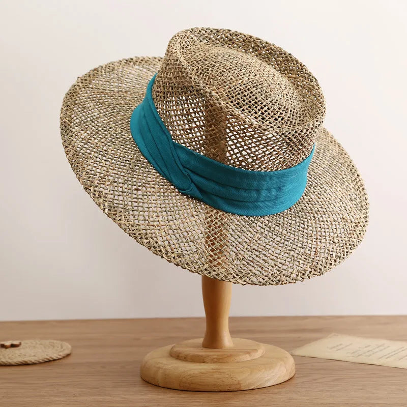 hats beach hat bohemian flat brim hat hand woven straw hat ladies summer vacation travel sun hat
