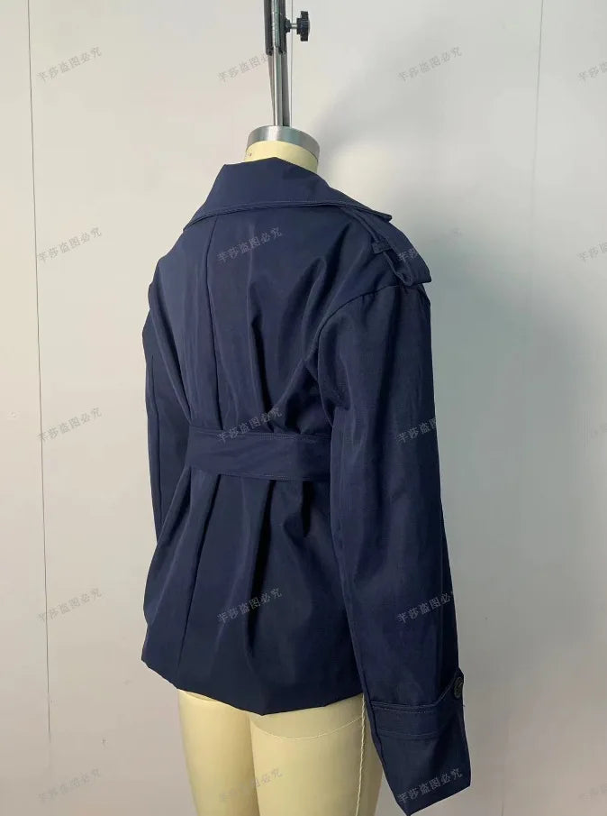 Jackets Coat Women Autumn Outerwear Turn Down Collar Lace Up Tight Waist Slim Female Jacket Office Lady High Street Overcoat