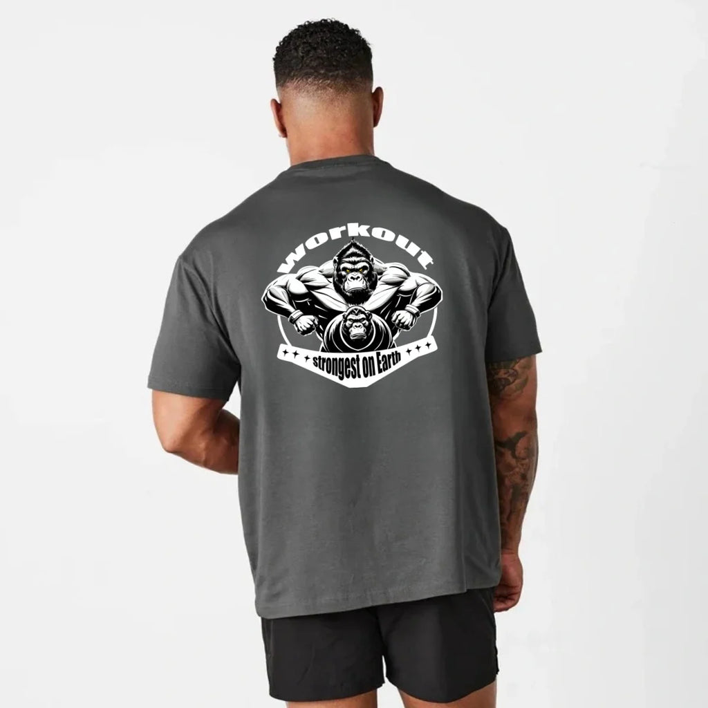 Gym Sport T Shirt Men Cotton Short Sleeve Top Man Workout Bodybuilding Tee
