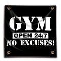GYM Open 24/7 No Excuses Flag 3X3 FT Motivational Home Gym Tapestry For Decor Bedroom Room Dorm Wall With Four Brass Grommets