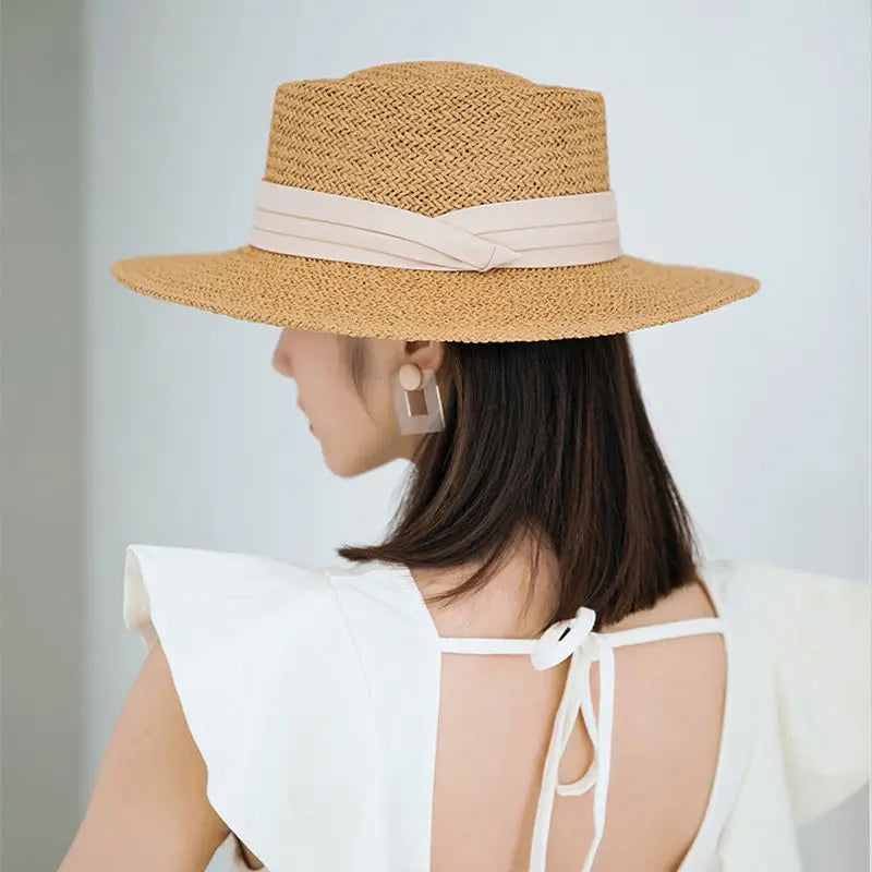 hats beach hat bohemian flat brim hat hand woven straw hat ladies summer vacation travel sun hat