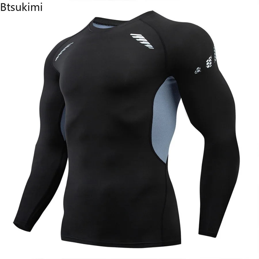 Gym Sports T-shirts for Men Long Sleeve Tights Boxing Sportswear Breathable Quick Dry Fitness Tops Male Outdoor Training Clothes