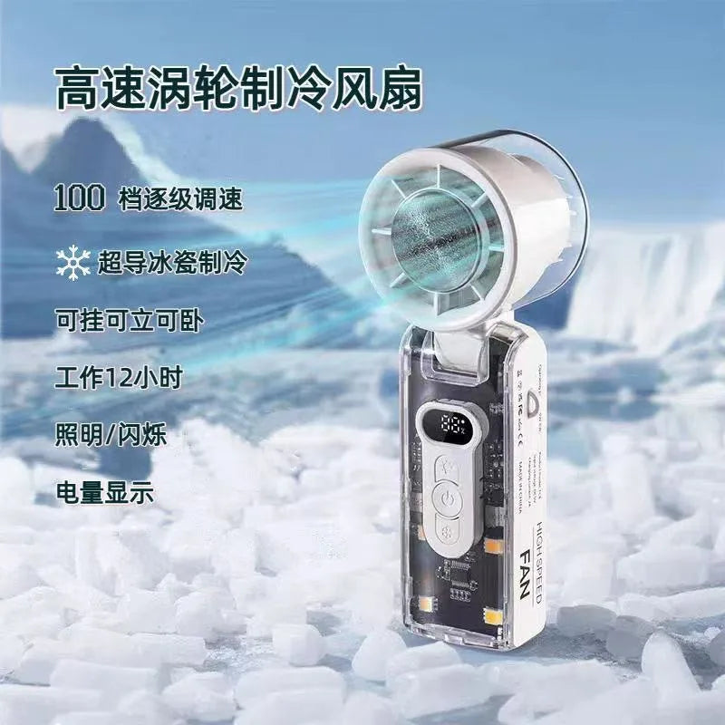 HOMEFISH Handheld High-Speed Cooling Fan Outdoor Transparent Mecha Fan USB Mini Desktop Turbine Ice Home Appliances Fan