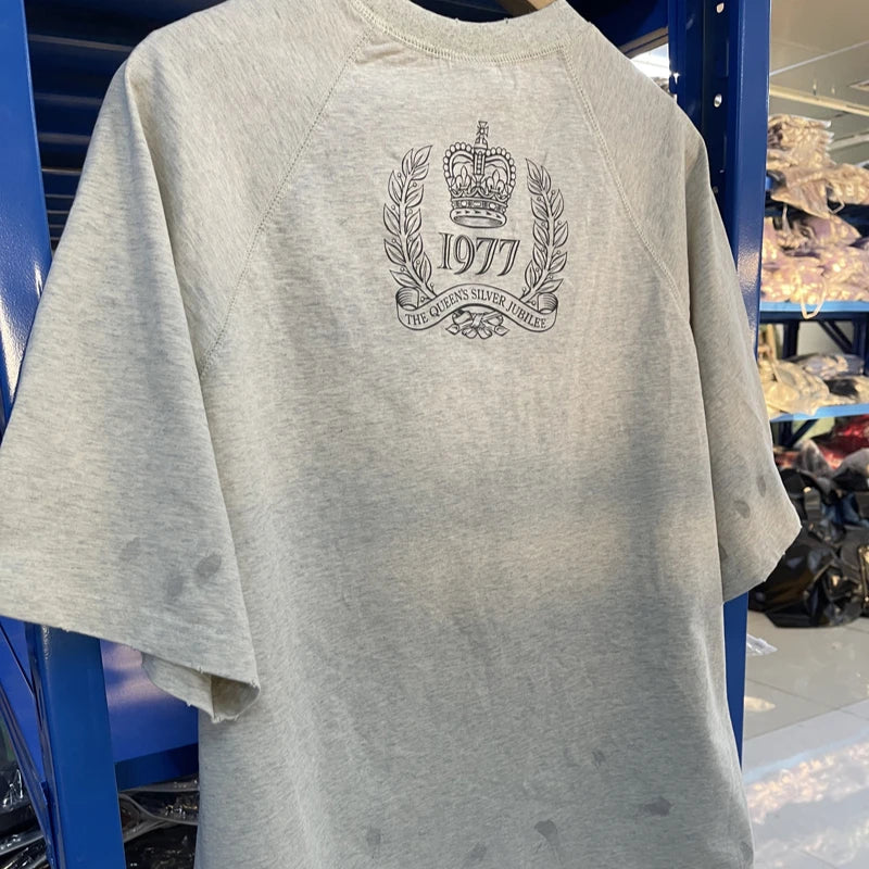 SAINT T Shirts High Quality Printed Streetwear Vintage Tee Loose Oversize Tops Summer Cotton T Shirt Men Women