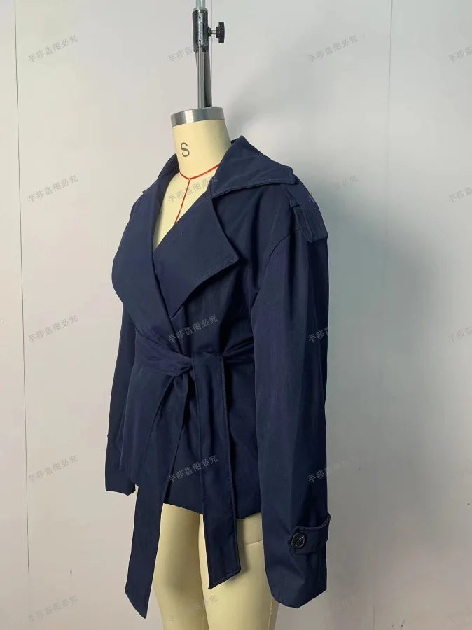 Jackets Coat Women Autumn Outerwear Turn Down Collar Lace Up Tight Waist Slim Female Jacket Office Lady High Street Overcoat