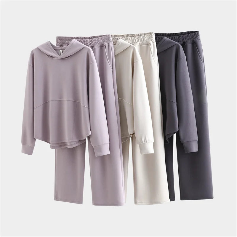 Hoodie Sweatshirt Casual Set 2025 Spring Autumn Women's Loose Slimming Versatile Outerwear Simple Sport Two-piece Set