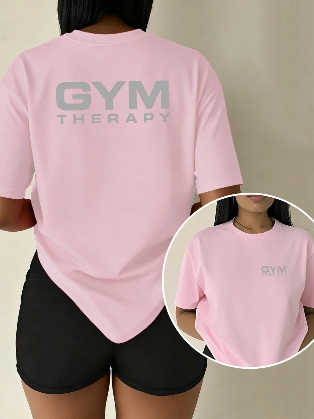 Women'S T-Shirt GYM THERAPY Featuring A Fitness Therapy Double-Sided Print Elegant and Stylish for Summer Short-Sleeve Top
