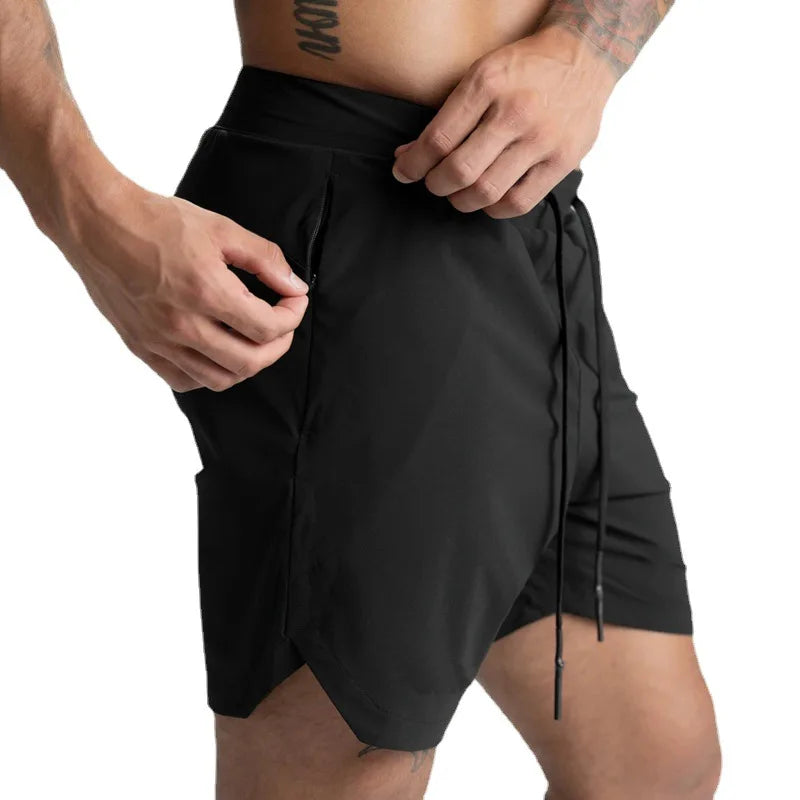 Shorts Single Woven Quick Dry Shorts Solid Color Running Fitness Sports Casual American Style Five Quarter Pants For Men