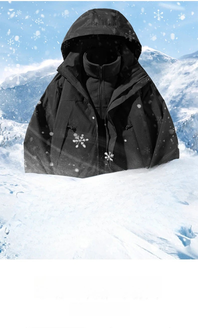 New Three-in-one Outdoor Jackets Simple Fashion Suitable Men Women Wear Waterproof Breathable Fabric Camping Skiing Warm Jacket