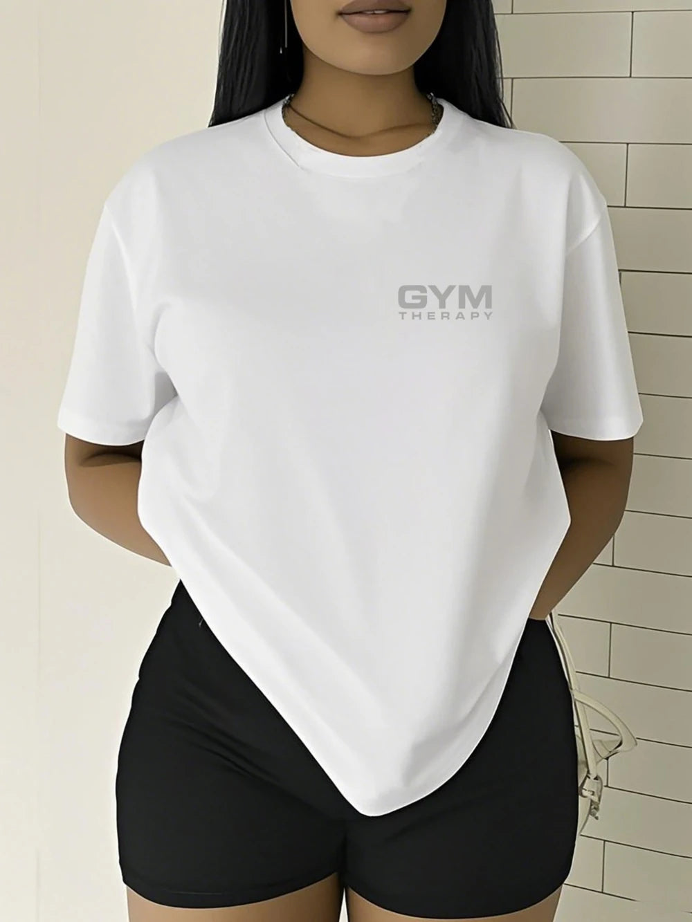 Women'S T-Shirt GYM THERAPY Featuring A Fitness Therapy Double-Sided Print Elegant and Stylish for Summer Short-Sleeve Top