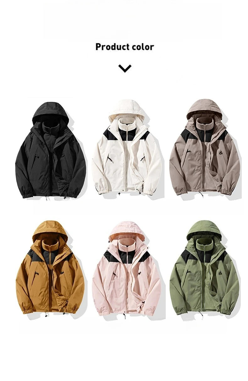 New Three-in-one Outdoor Jackets Simple Fashion Suitable Men Women Wear Waterproof Breathable Fabric Camping Skiing Warm Jacket