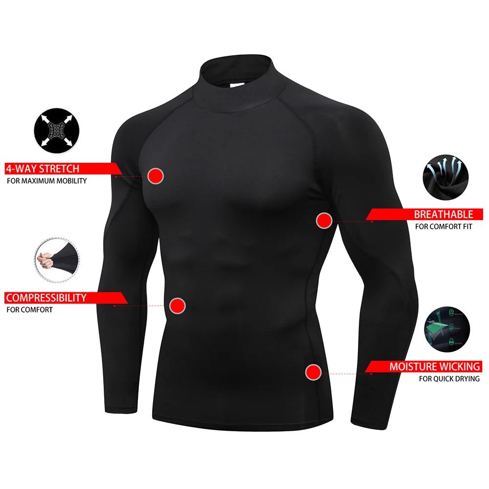 Men's Compression Shirts Long Sleeve Undershirt Turtleneck Gym Workout T Shirt for Men Running Basketball Athletic Base Layer