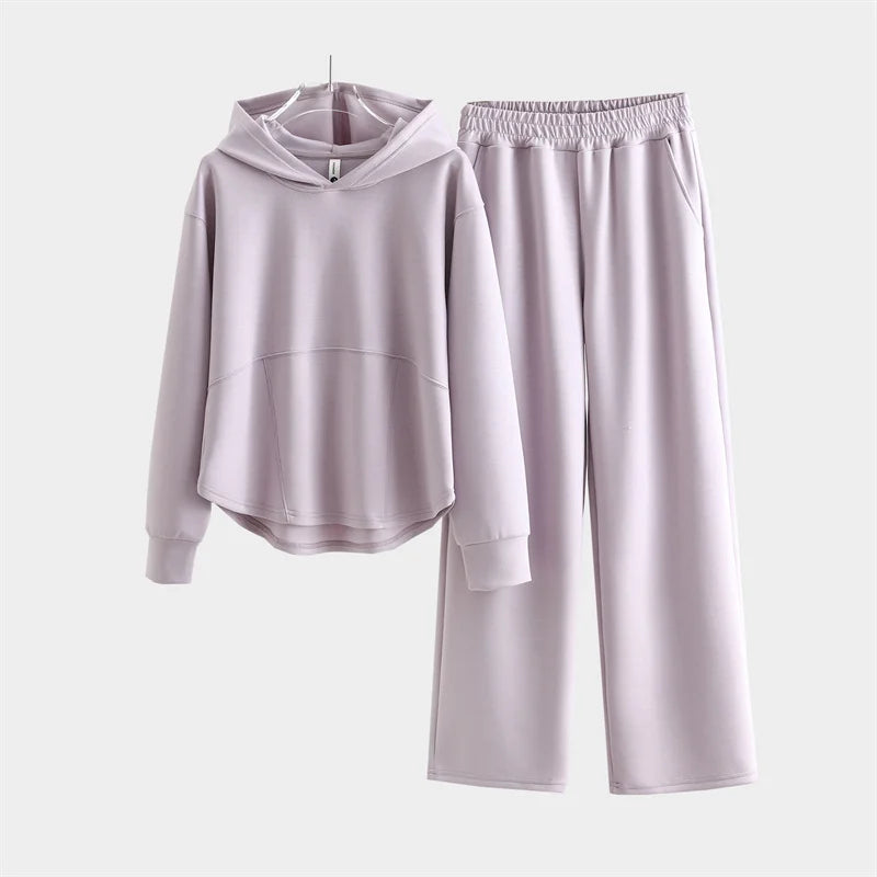 Hoodie Sweatshirt Casual Set 2025 Spring Autumn Women's Loose Slimming Versatile Outerwear Simple Sport Two-piece Set