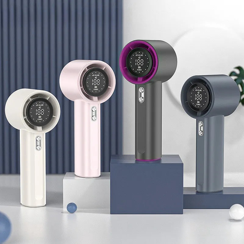 HOMEFISH Handheld High-Speed Fan with 100 Speed Settings, Digital Display, USB Charging, and Compact O