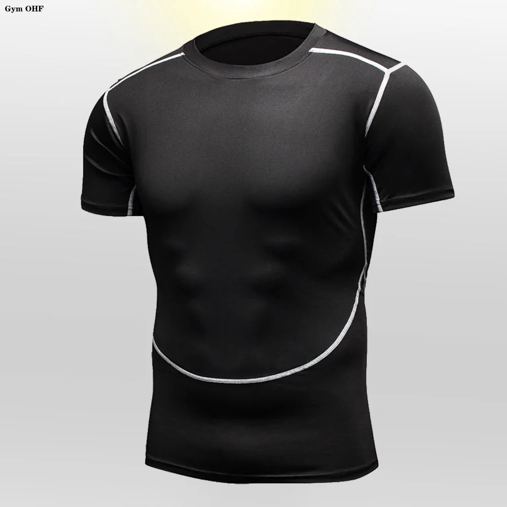 Gym Fitness T shirt Men's Short Sleeve Summer Boxing Jersey Legging Men Rashguard Compression Pants Quick Dry Tight T-shirts Men