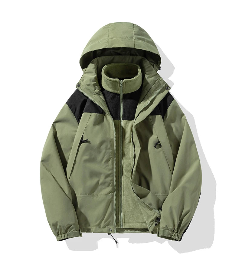 New Three-in-one Outdoor Jackets Simple Fashion Suitable Men Women Wear Waterproof Breathable Fabric Camping Skiing Warm Jacket