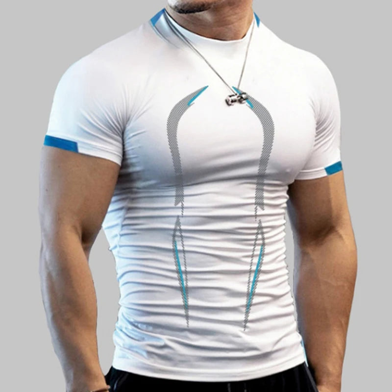 Stylish Gym Workout Compression Shirts for Men Athletic Quick Dry Tshirt Tees Running Undershirts Summer Short Sleeve Rash Guard