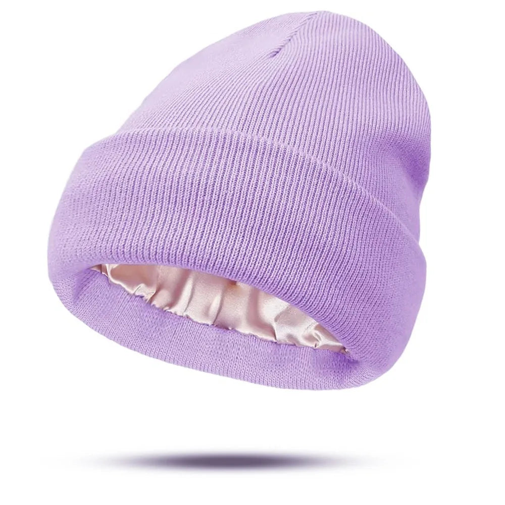Women's Hats for Autumn&Winter-Comfortable Stylish Versatile Warm-Keeping Hairstyle-Protecting Knitted Satin Woolen Hats