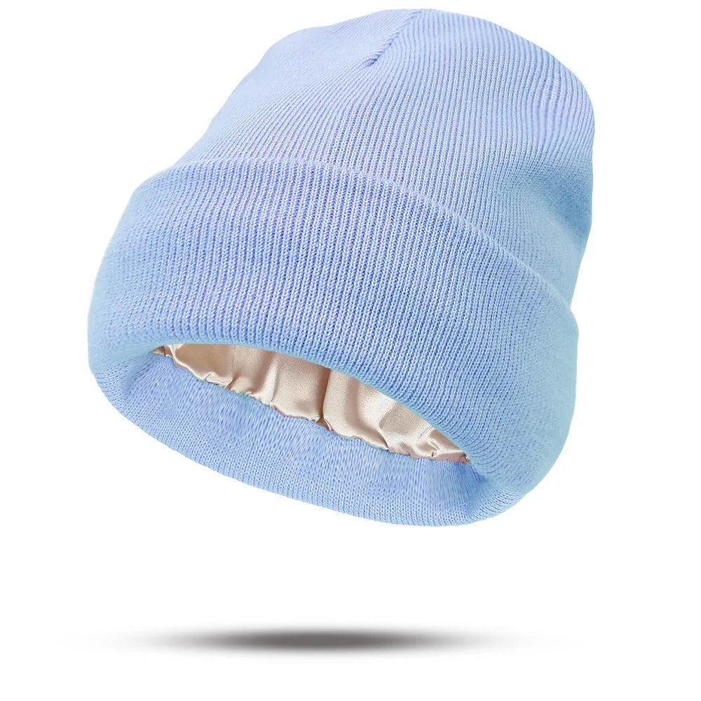 Women's Hats for Autumn&Winter-Comfortable Stylish Versatile Warm-Keeping Hairstyle-Protecting Knitted Satin Woolen Hats