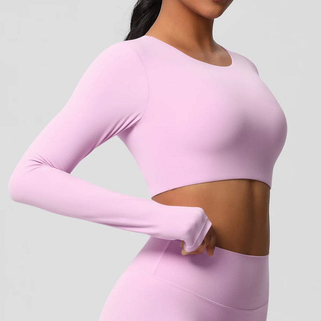 Yoga Shirts For Women Long Sleeve With Padded Fitness Running Gym Clothes Workout Dry Fit Breathable High Elastic Sports Top