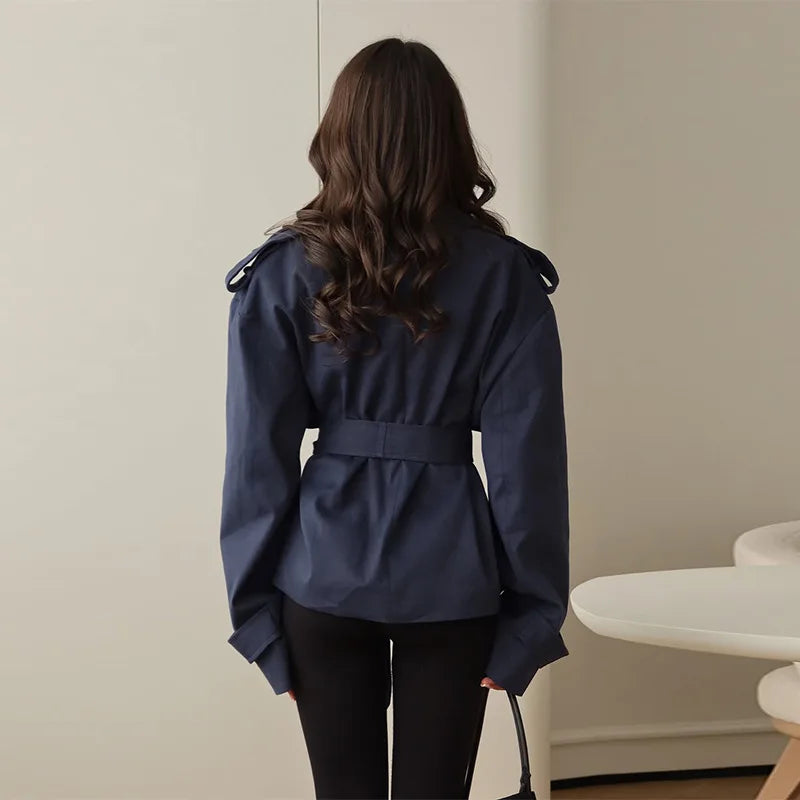Jackets Coat Women Autumn Outerwear Turn Down Collar Lace Up Tight Waist Slim Female Jacket Office Lady High Street Overcoat