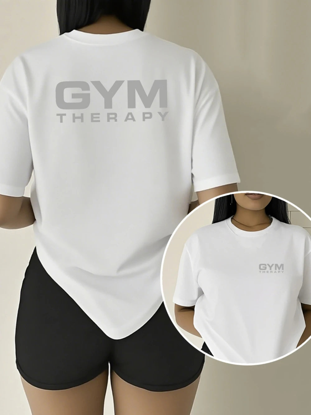 Women'S T-Shirt GYM THERAPY Featuring A Fitness Therapy Double-Sided Print Elegant and Stylish for Summer Short-Sleeve Top