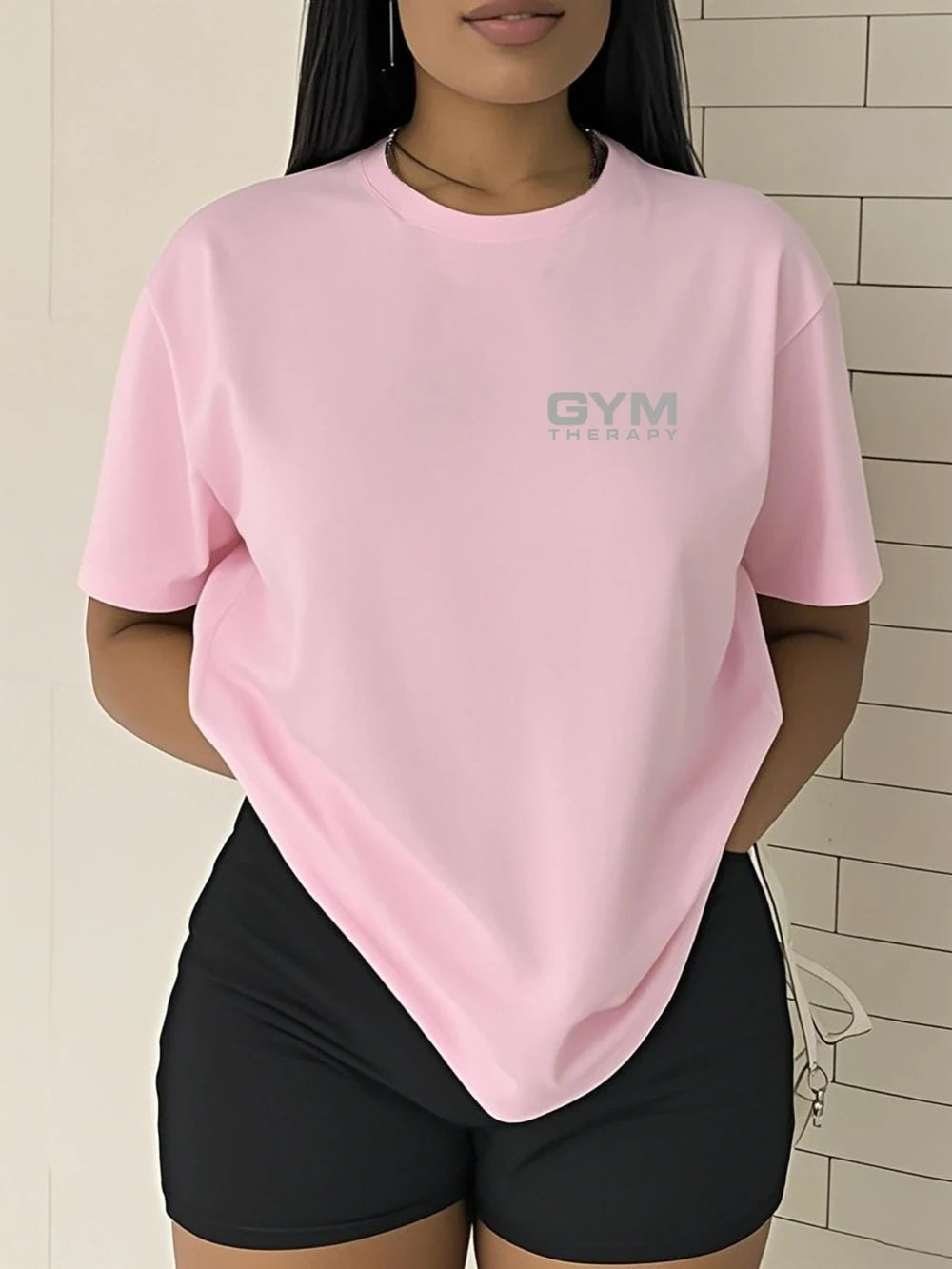 Women'S T-Shirt GYM THERAPY Featuring A Fitness Therapy Double-Sided Print Elegant and Stylish for Summer Short-Sleeve Top