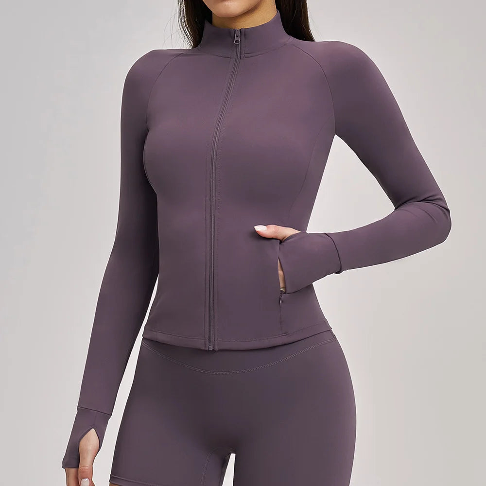Women's Yoga Shirts Gym Workout Tops Sports Long Sleeve Fitness Zipper Coats Female Quick Dry Outdoor Sports Jacket Gym Clothes
